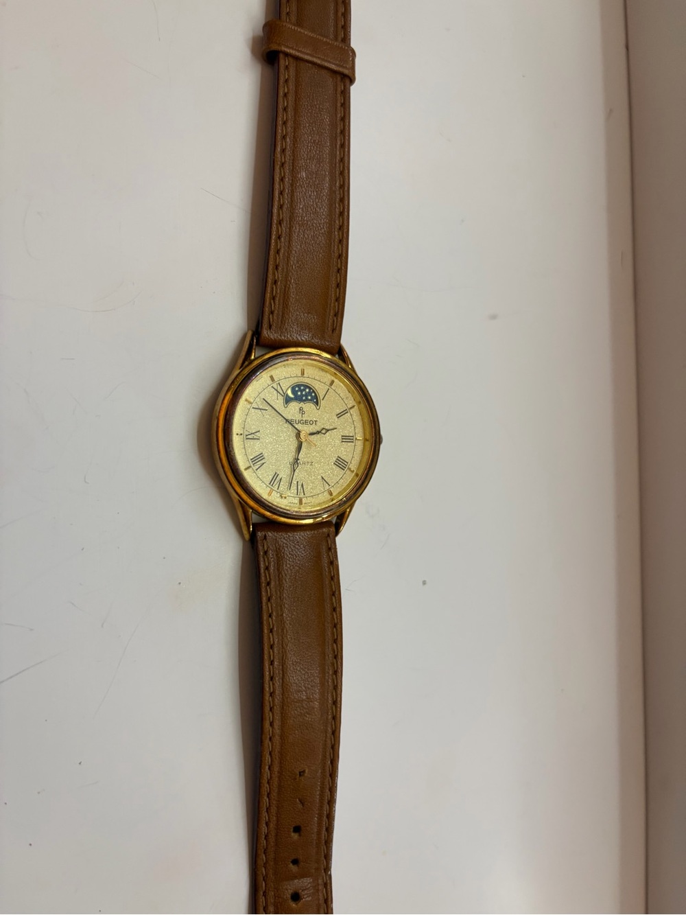 Peugeot Gold Case Men's Watch with Brown Leather Strap